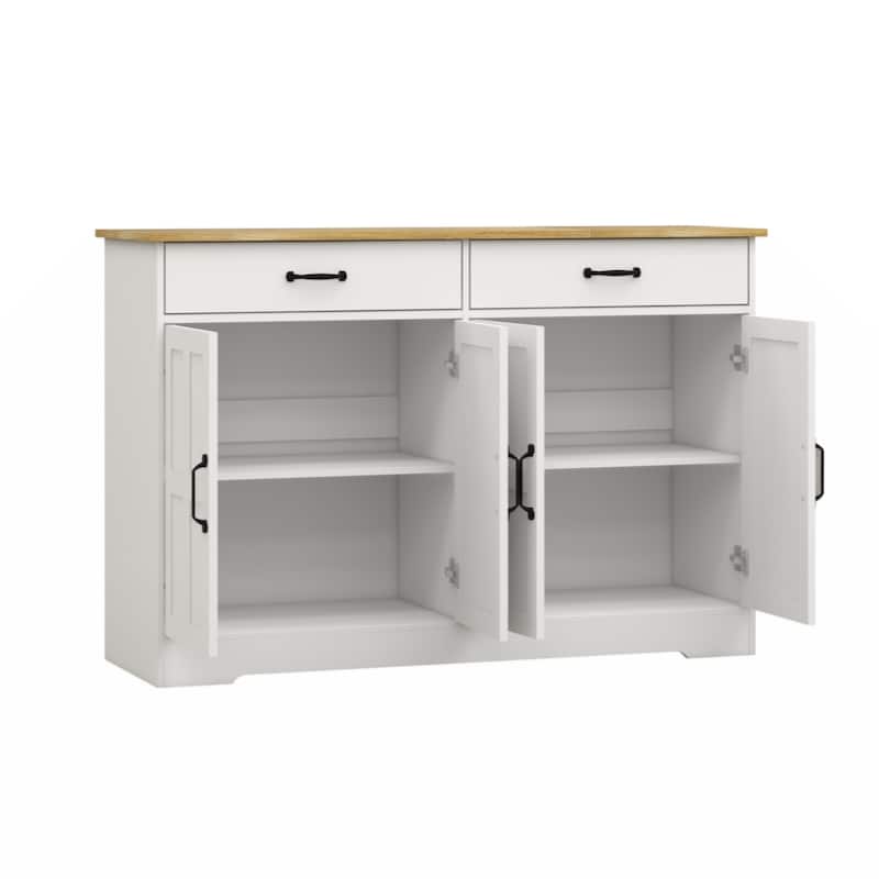 47.95" Farmhouse Buffet Cabinet Storage Sideboard with 2 Drawers and 4 Doors for Dining Living Room Kitchen Cupboard-White