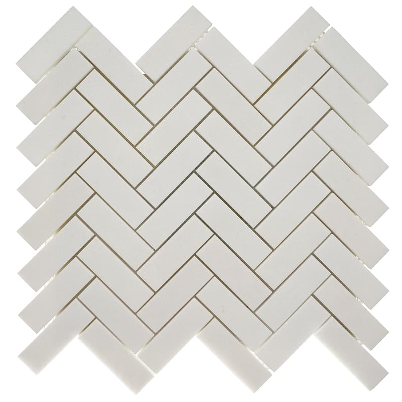 Thassos Marble 1" x 3" Heeringbone Polished Mosaic Tile - 5 Sheets (5.35 sf) - Glossy - White