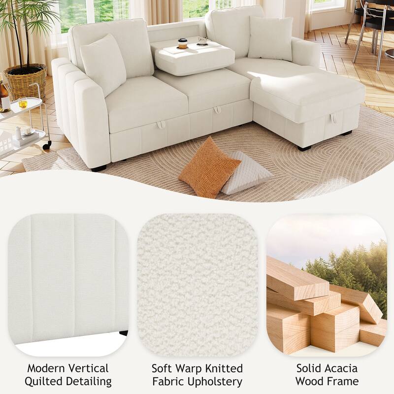 Convertible Sectional Sleeper Sofa with Reversible Storage Chaise & Dual Cup Holders by Harper&Bright Designs