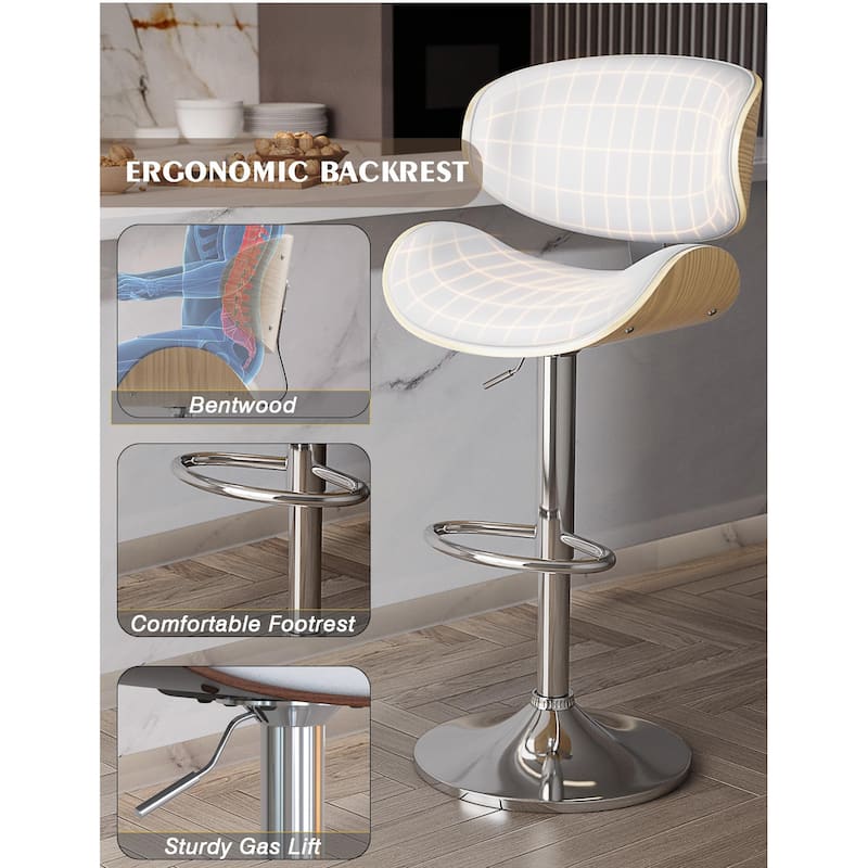 Bar Stools Adjustable Height Swivel Faux Leather Armless Barstools