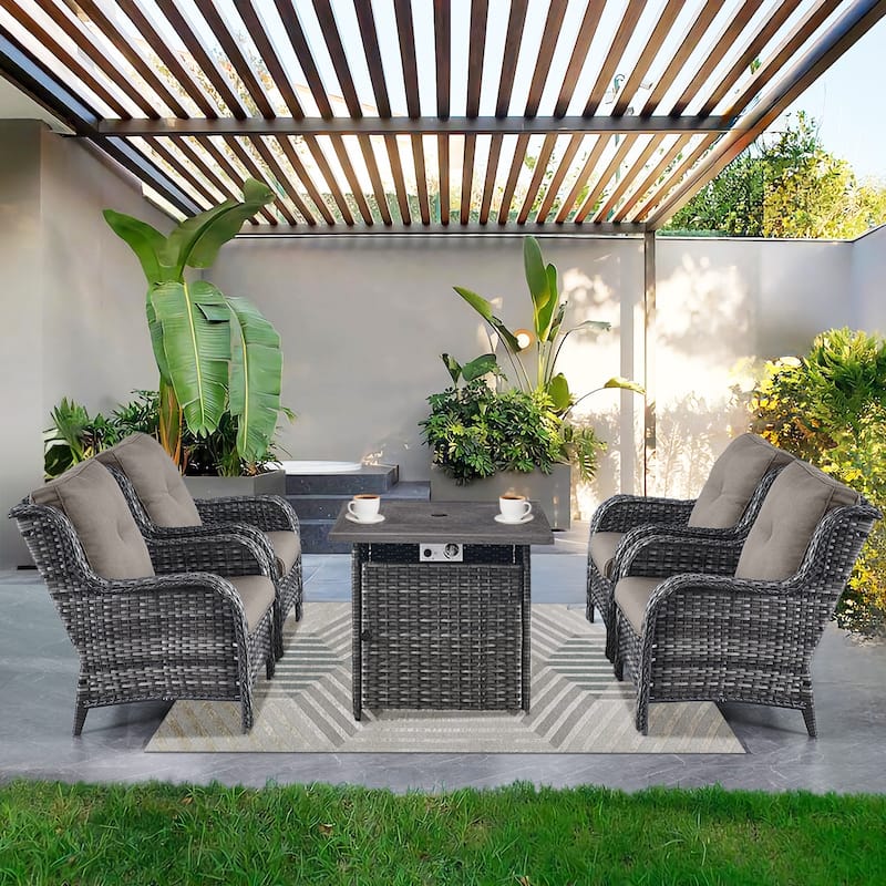 Pocassy Patio Chairs with Fire Pit Table Sets - Grey - Grey