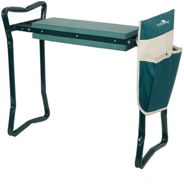 slide 5 of 6, Green Portable Outdoor 2-in-1 Stool and Kneeler, Garden Bench with Tool Bags and Kneeling Pad Green