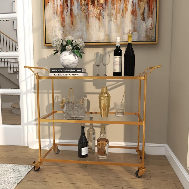 Metal Contemporary Bar Cart with Wheels
