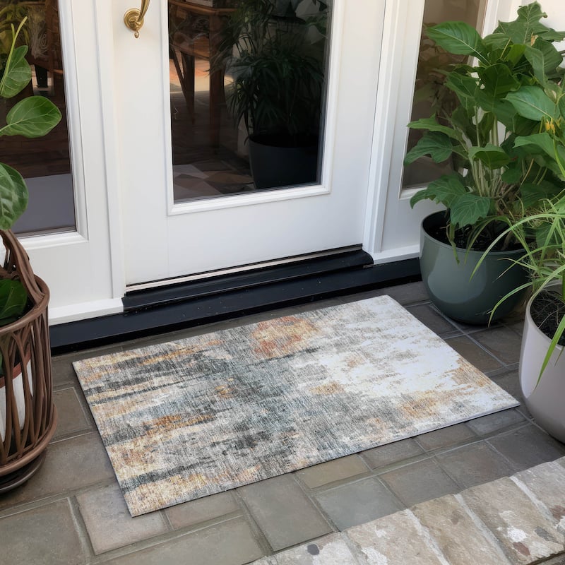 Machine Washable Indoor/ Outdoor Abstract Modern Chantille Rug - Rust - 1'8" x 2'6"