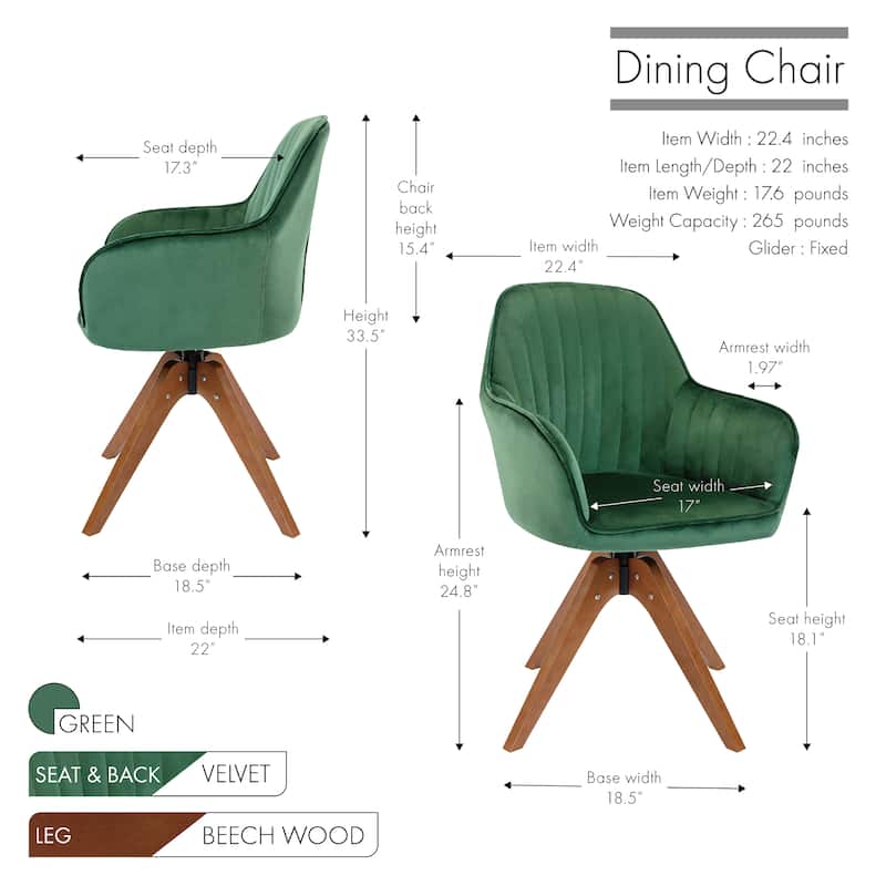 Porthos Home Oana Velvet/ Beechwood Swivel Dining Chair