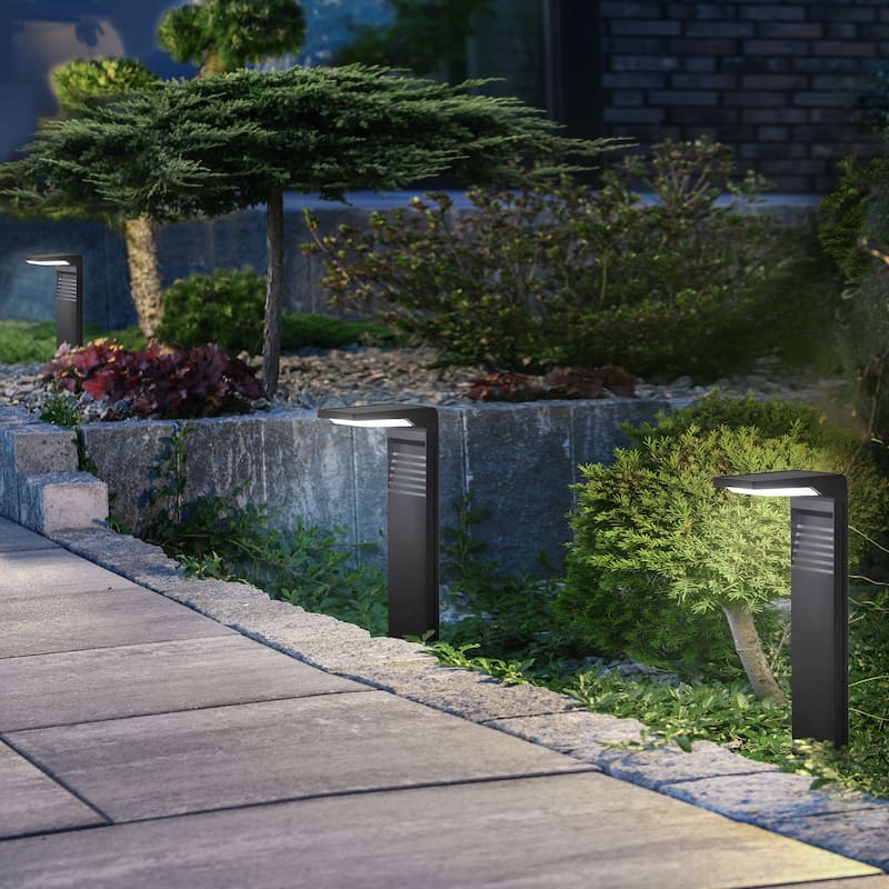 Set of 2 L-Shaped Black Solar LED Large Path Lights - Cool White