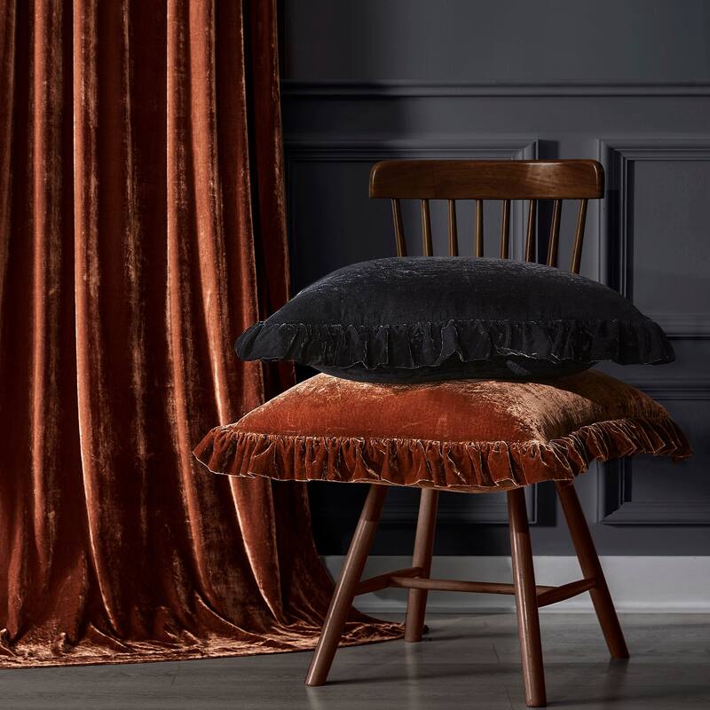 HiEnd Accents Stella Faux Silk Velvet Romantic Western Ruffled Euro Sham, 27"x27"