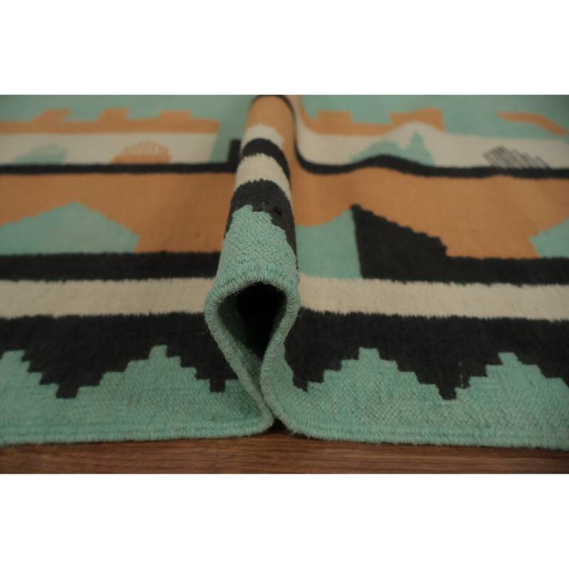 Hand Woven Oriental 100% Wool Carpet Southwestern Tribal Green Kilim Area Rug - 10' 0'' X 8' 4''