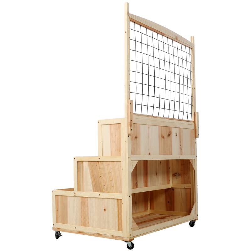 3-Tiers Raised Garden Bed with Trellis, 53" H Vertical Planter Box with Wheels & Back Storage Area