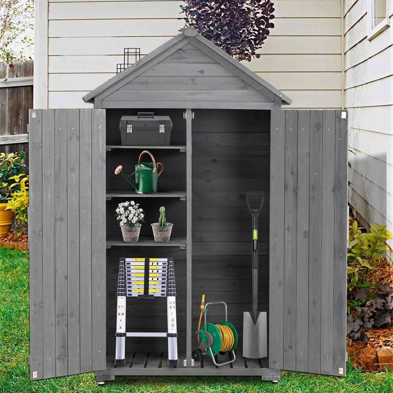 Garden Wood Tool Shed with Shelves and Latch Outdoor Storage Cabinet