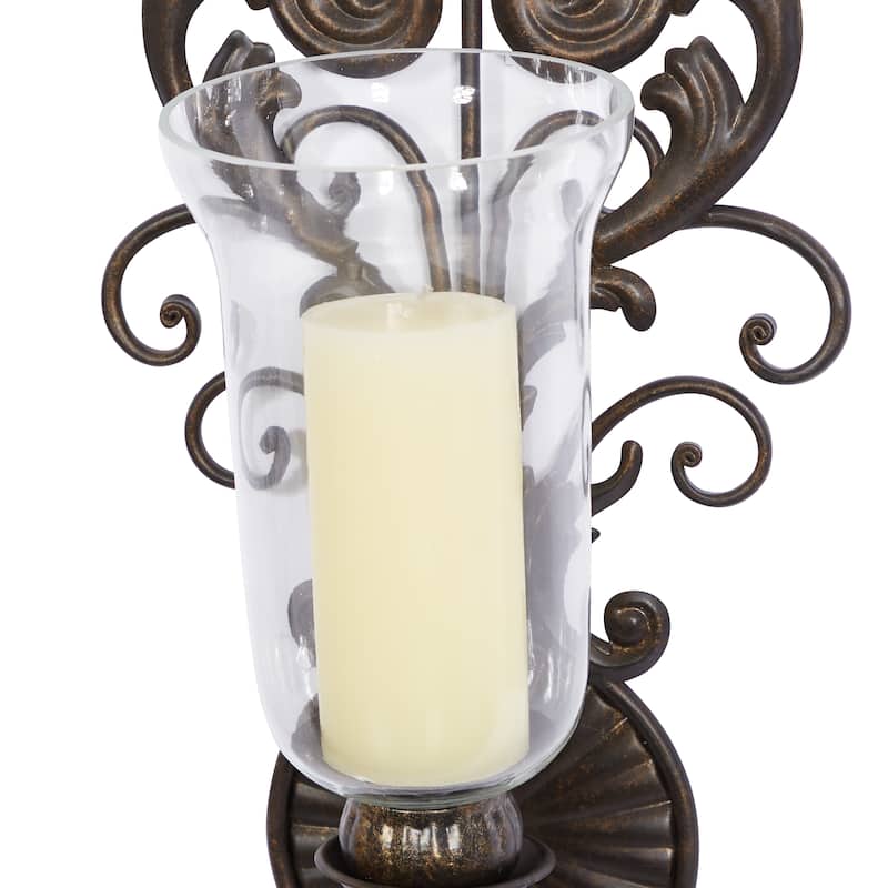 Metal Scroll Weathered Wall Sconce - Bronze - Roche River Decor - 7"W x 10"L x 31"H