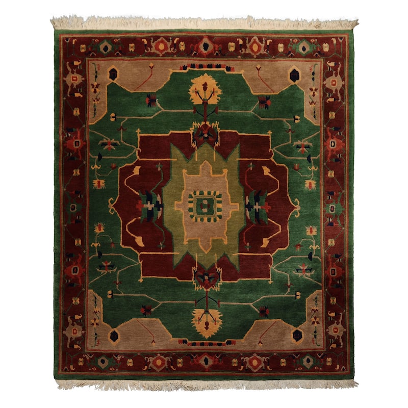 8x9'10'' Hand Knotted Wool Green Tibetan Art Plush Pile Tufenkian Rug - 8' x 9' 10'' - 8'  x 9' 10''