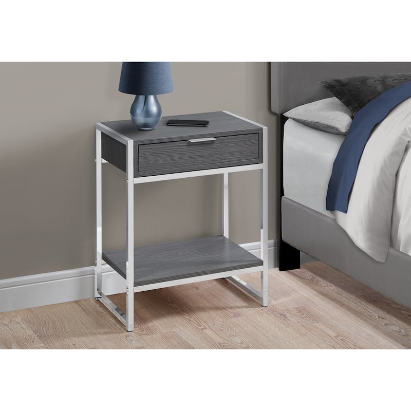 Modern 24" Bedside Table with Drawer and Shelf Rectangular Wood Top and Metal Frame Accent Table - 19.5”L x 12.75”W x 23.75”H