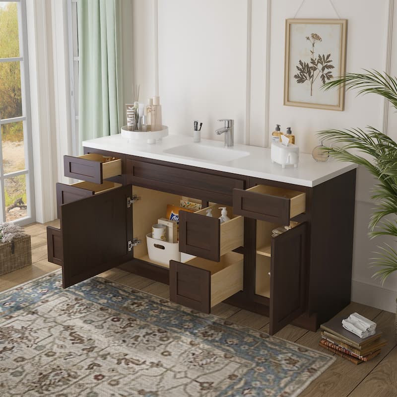 Vanity Art 66" Oak Freestanding Bathroom Vanity Cabinet without Top