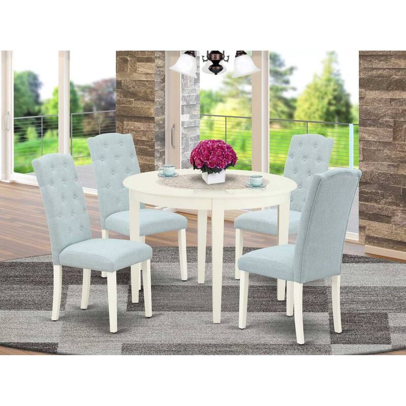 HomeStock 5-Pc Linen white Solid Wood Top - Round Dining Room Set - Seats 4