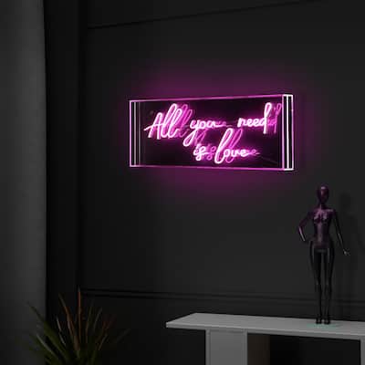 All You Need Is Love 23.63" X 11.75" Contemporary Glam Acrylic Box USB Operated LED Neon Light, Pink by JONATHAN Y