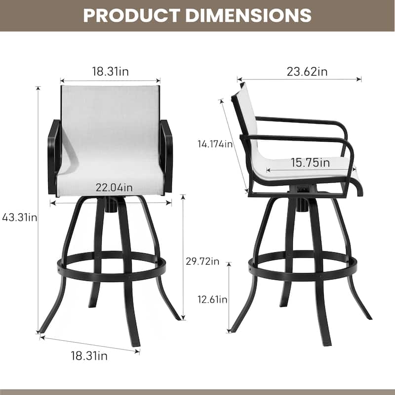Pellebant Outdoor Aluminum Swivel Barstool Patio Bar Stools with Sunbrella Fabric - 18.31"Lx18.31"Wx43.31"H