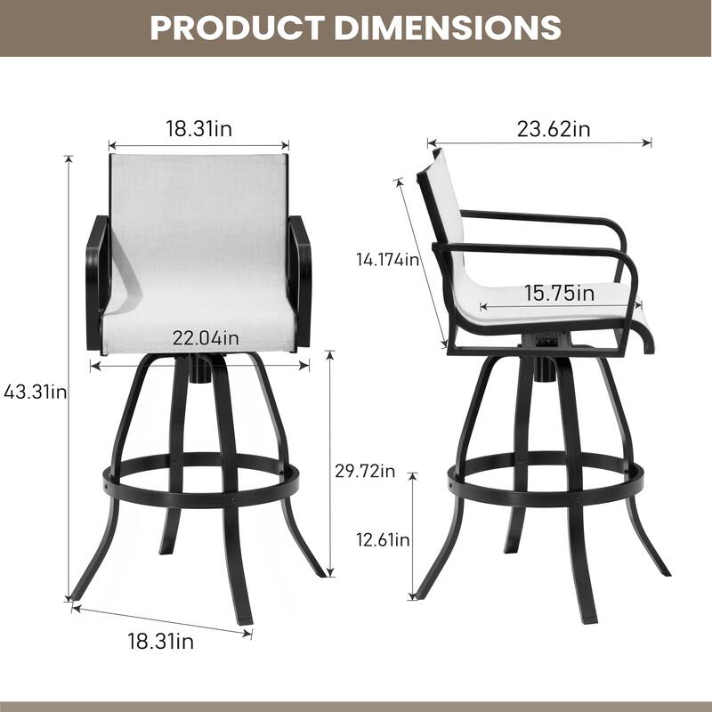 Pellebant Outdoor Aluminum Swivel Barstool Patio Bar Stools with Sunbrella Fabric - 18.31"Lx18.31"Wx43.31"H