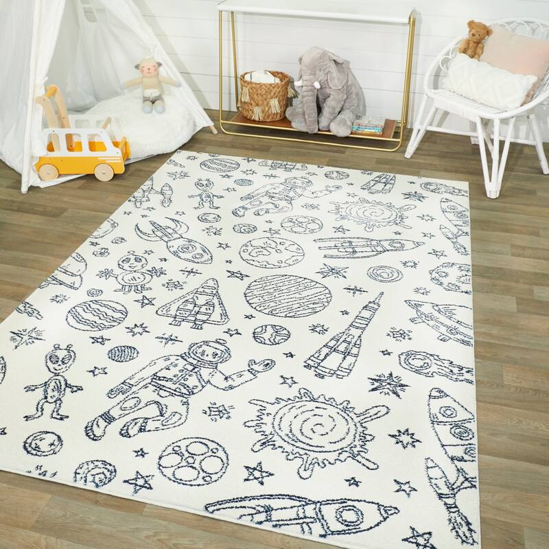 Taylor & Olive Space Rockets Kids Area Rug - 3'11" x 5'7" - White