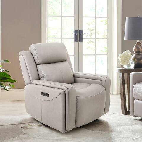 Armen Living Claude Light Grey Leather Power Recliner with USB