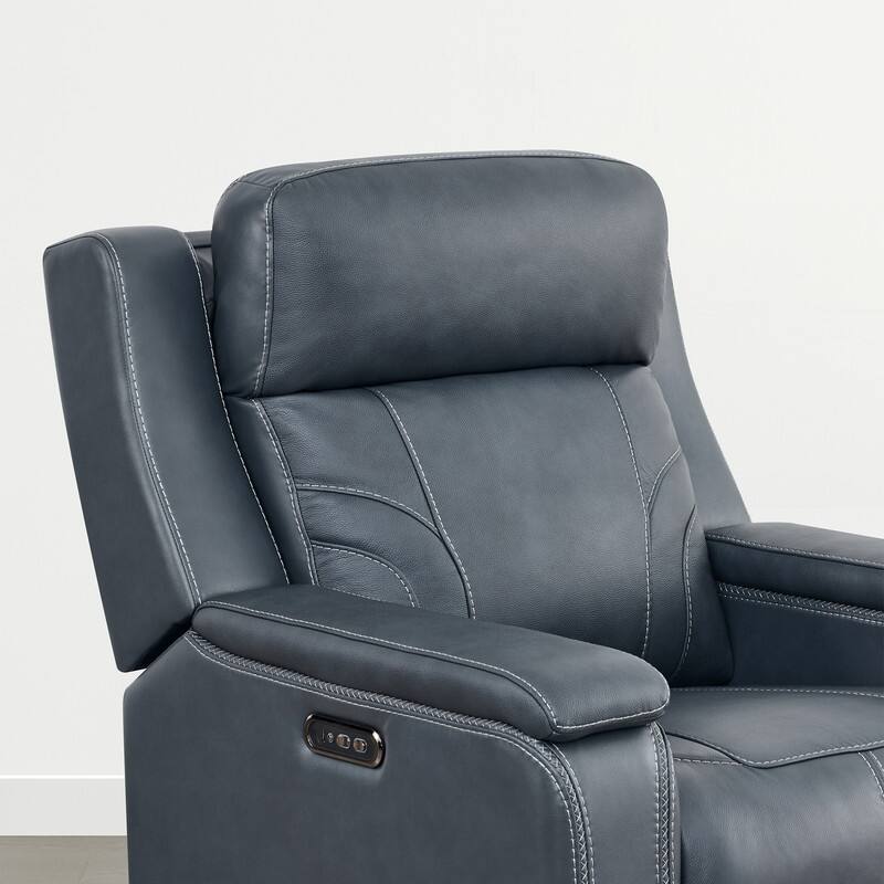 Spruce & Spring Dual Motors Genuine Leather Power Lay Flat Recliner with Power Headrest