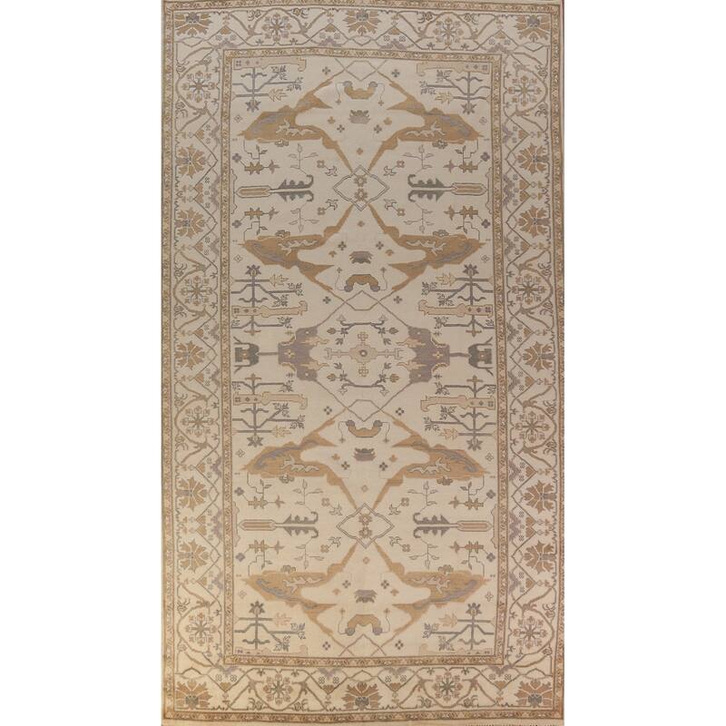 Earth Tone Oushak Indian Large Rug Hand-Knotted Wool Carpet - 7'11"x 15'8"