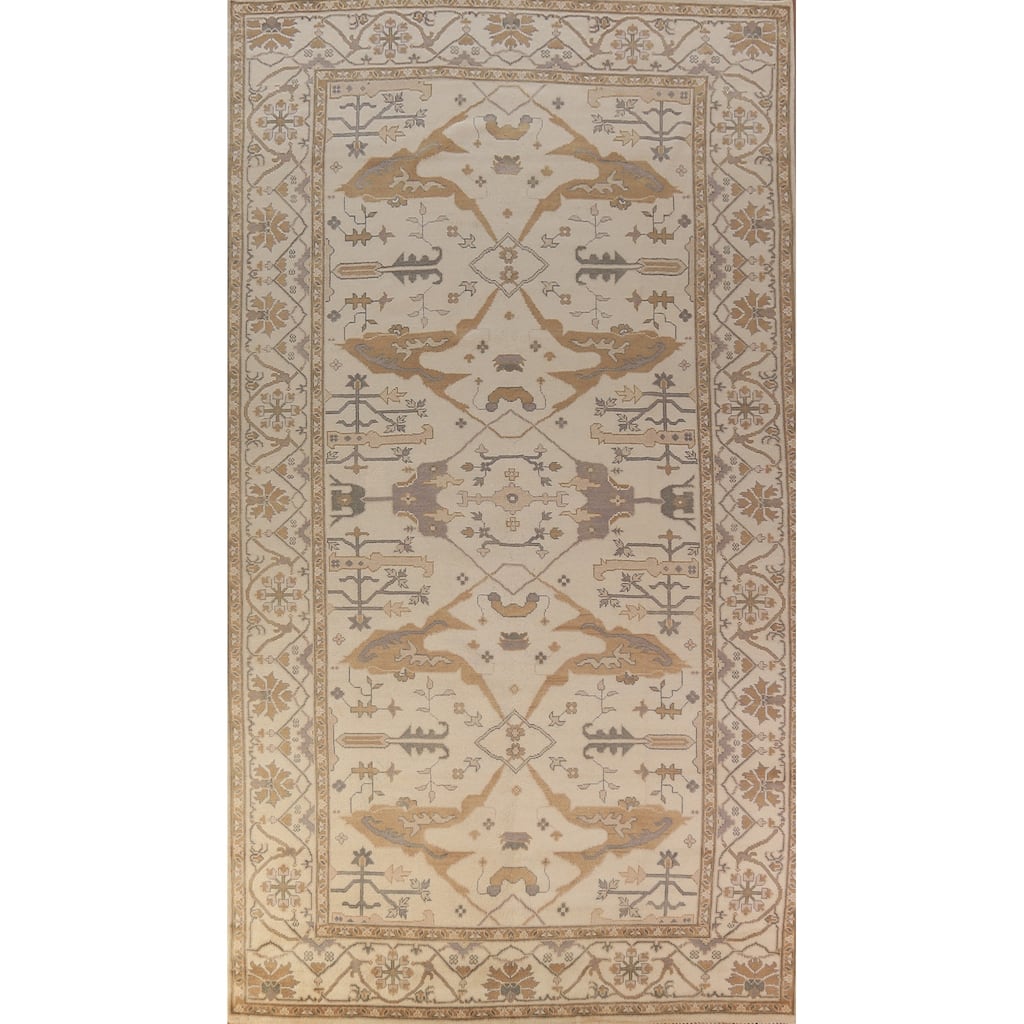 Earth Tone Oushak Indian Large Rug Hand-Knotted Wool Carpet - 7'11"x 15'8"
