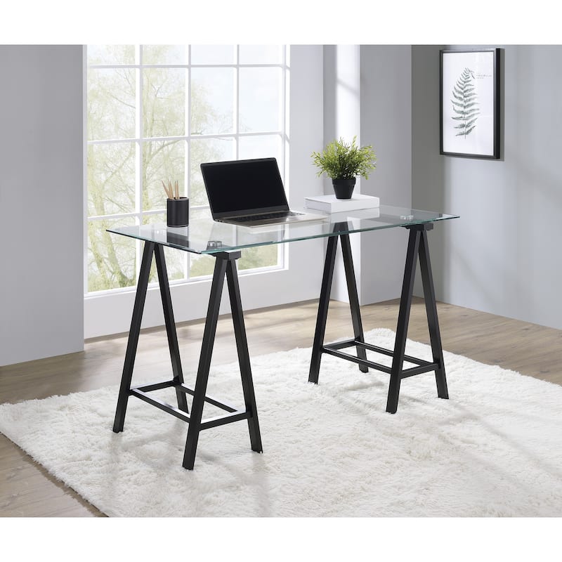 Middleton Desk with Clear Glass Top and Metal Base - Black