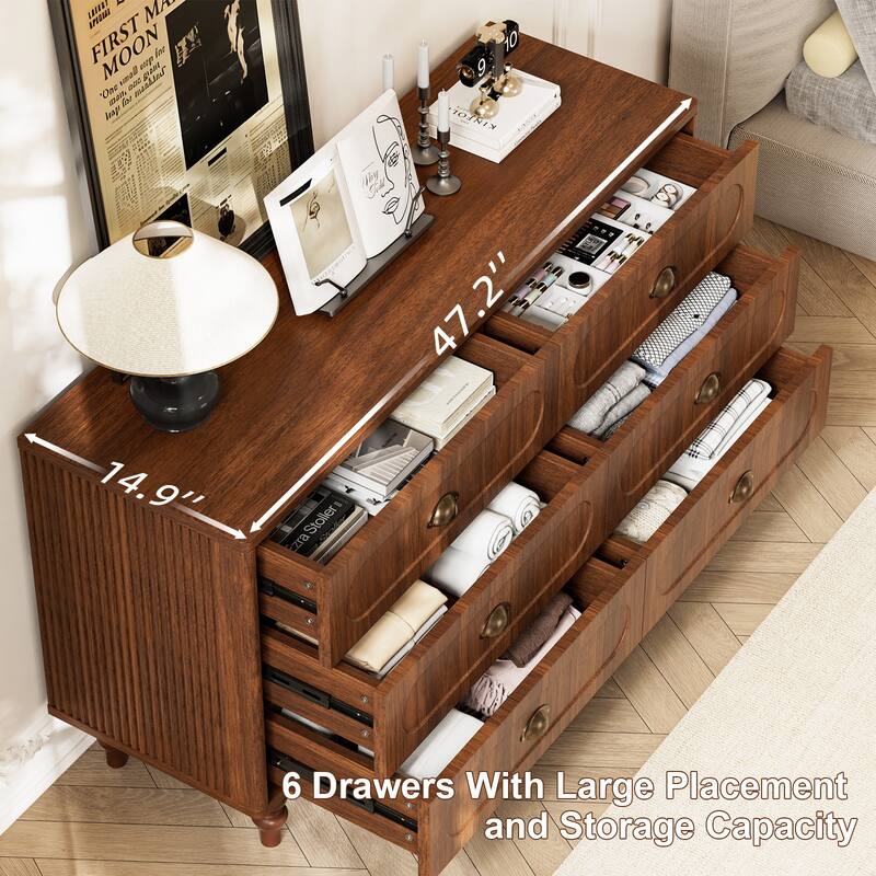 Gymojoy Fluted Dresser for Bedroom, Mid Century Modern Drawer Wood Chest Organizer, Small Storage Dresser for Living Room