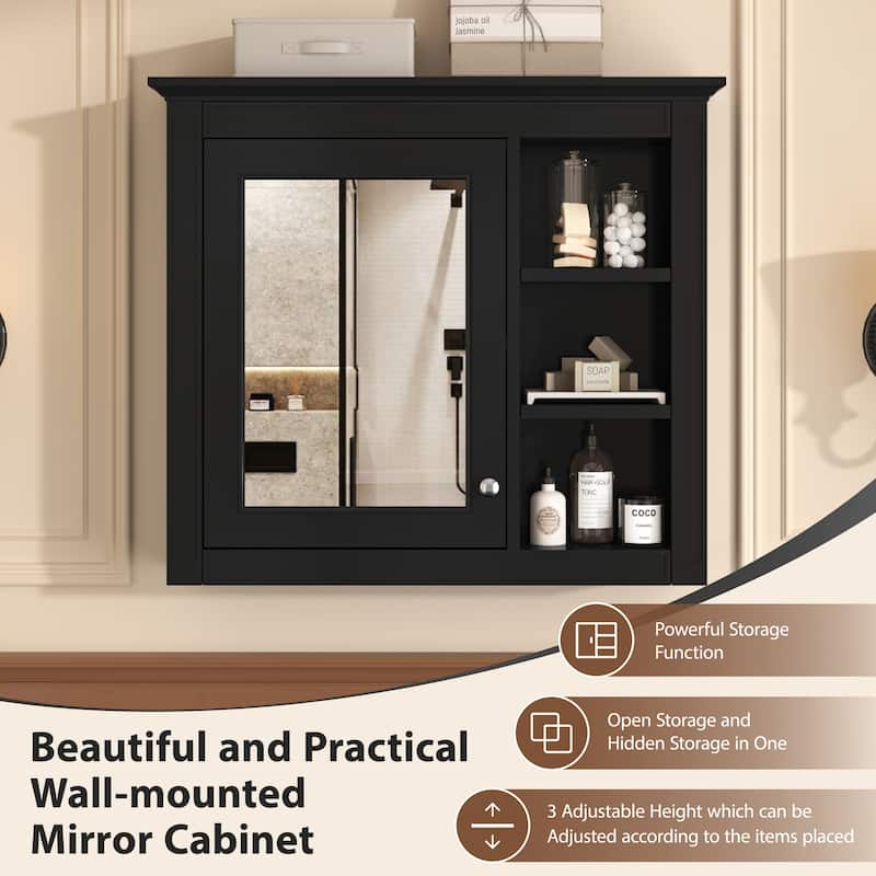 Modern Wall-Mounted Medicine Cabinet with Mirror and Open Shelves, 30" Bathroom Storage Cabinet