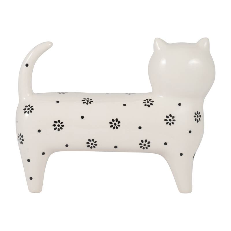 Sagebrook Home Ceramic White Novelty Daisies Cat, Accent Piece Sculpture Home Decor Collectible