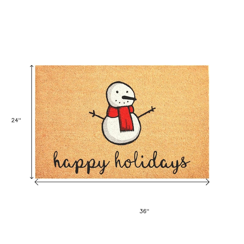 HomeRoots 24" X 36" Brown And White Christmas Snowman Happy Holidays Coir Door Mat - 24.00' X '36.00