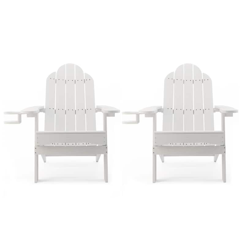 All-Weather Folding Plastic Outdoor Patio Adirondack Chairs With Cup Holder Set of 2 - 35"D x 30"W x 36.2"H