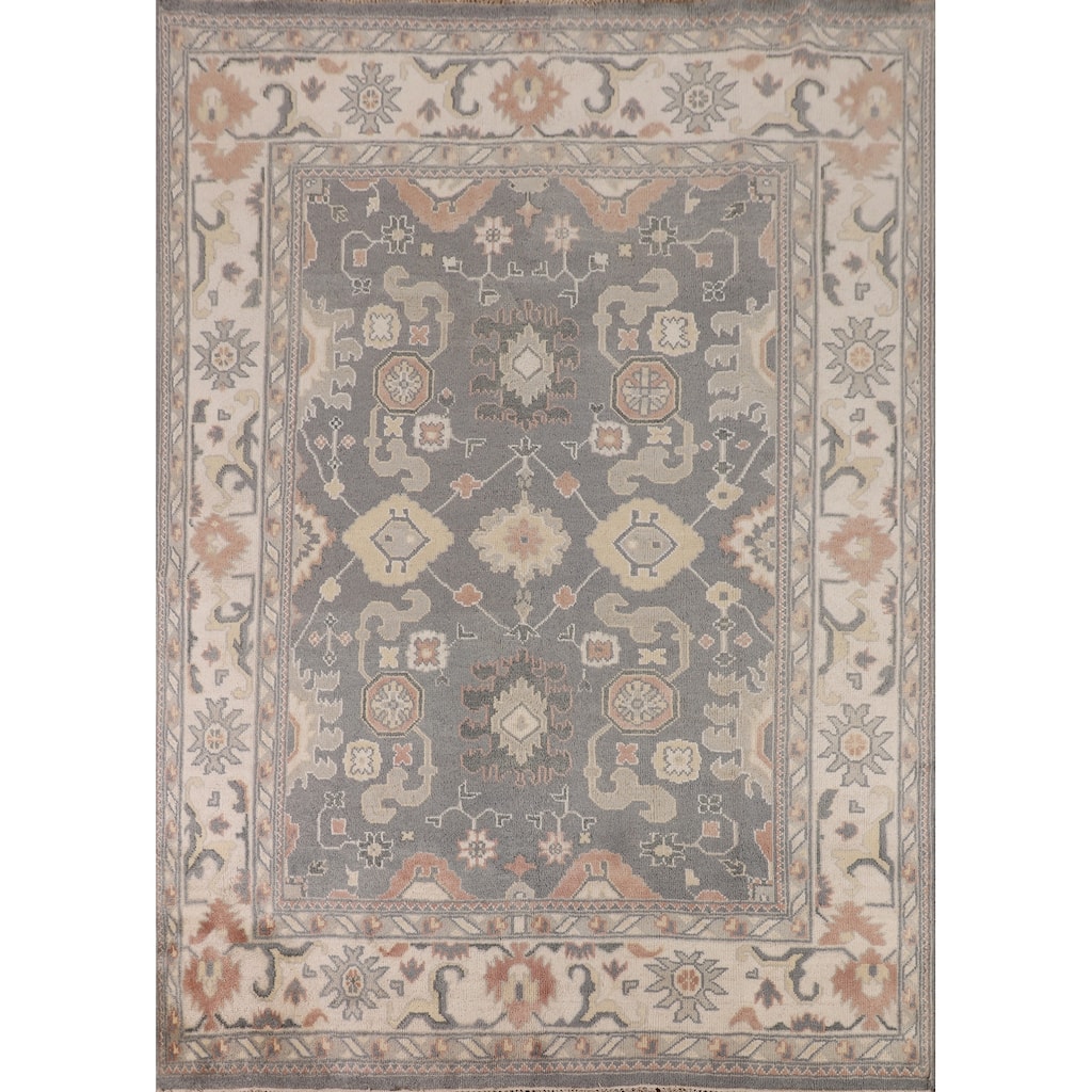 Gray Oushak Indian Area Rug Hand-Knotted Home Decor Wool Carpet - 8'1"x 9'10"