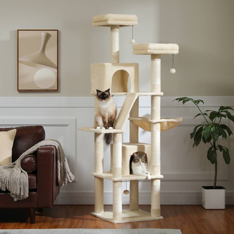 Large cat tree with apartment, hammock and toy ball