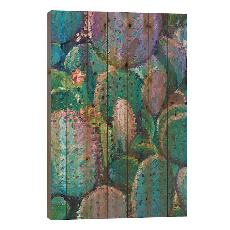 Prickly Pear Elsewhere Print On Wood by Iris Scott - Multi-Color - 26x18x1.5
