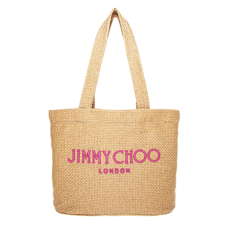Jimmy Choo Medium East-West Beach Tote - Gold and Fuchsia