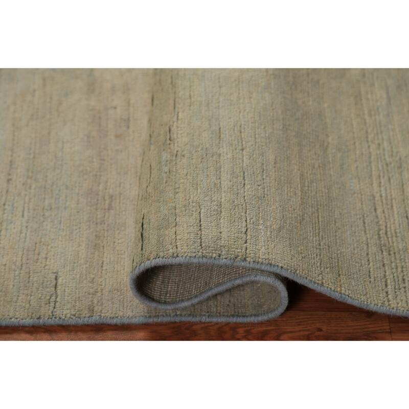 Solid Gabbeh Oriental Rug Handmade Solid Green Wool Carpet - 3'4" x 4'10"