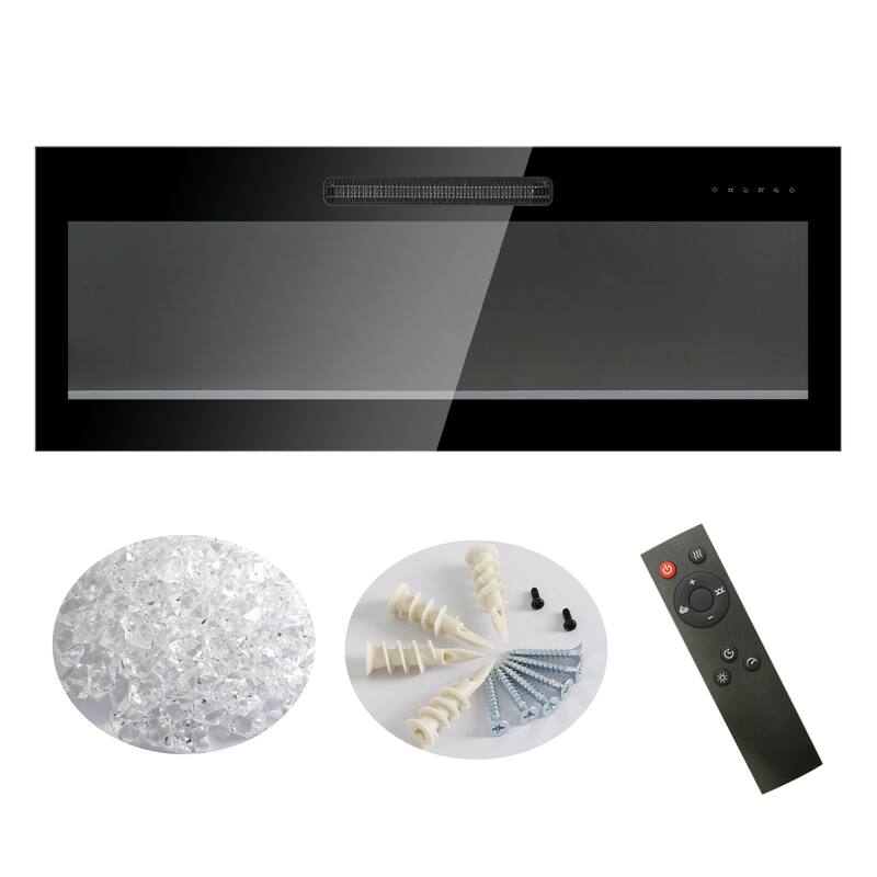 50" Recessed Tempered Glass Front Wall Mounted Electric Fireplace with Remote and LED Light Heater