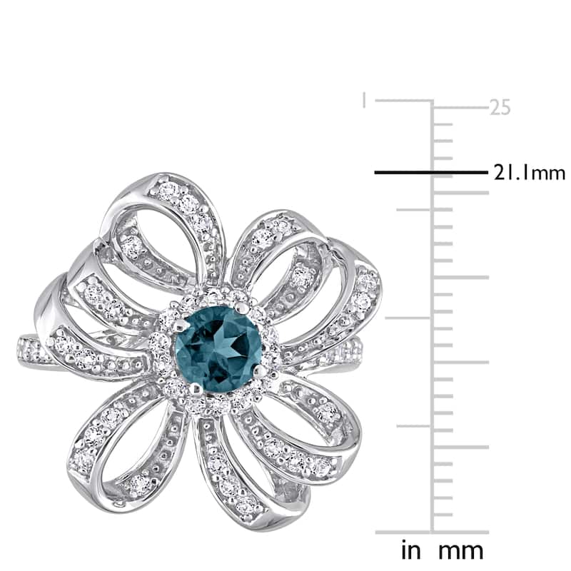 Miadora London Blue Topaz and White Topaz Floral Cluster Ring in Sterling Silver