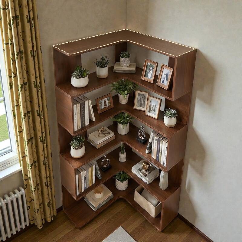 6 Tier Corner Bookshelf, 66 Inch Tall L Shaped Corner Bookcase with Baffle, Freestanding Open Shelf Unit