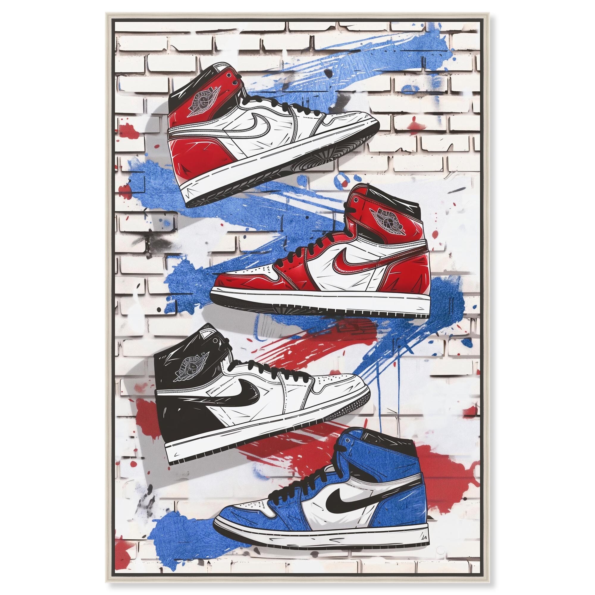 Red White Blue Sneakers Sneaker Art Framed Canvas Print by Notoriart