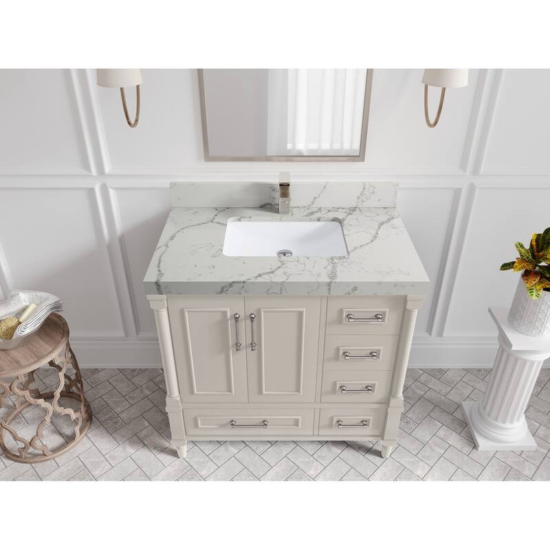 Willow Collections 36 in. W x 22 in. D Aberdeen Center Sink Left Bathroom Vanity with Countertop - 2" Venatino - Fine Grain