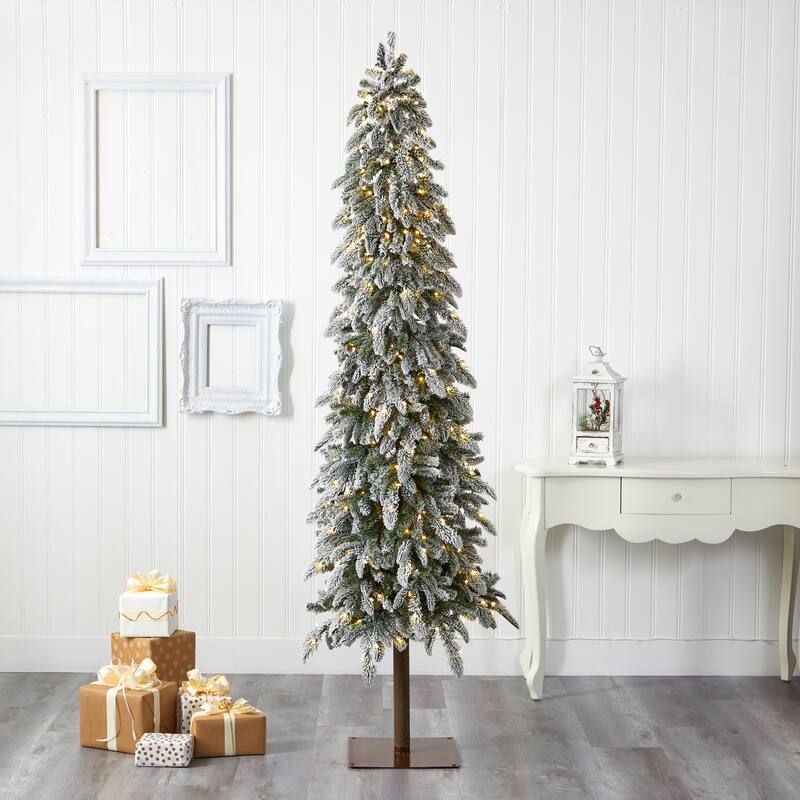 7.5' Flocked Washington Alpine Christmas Tree with 350 LED Lights - Green