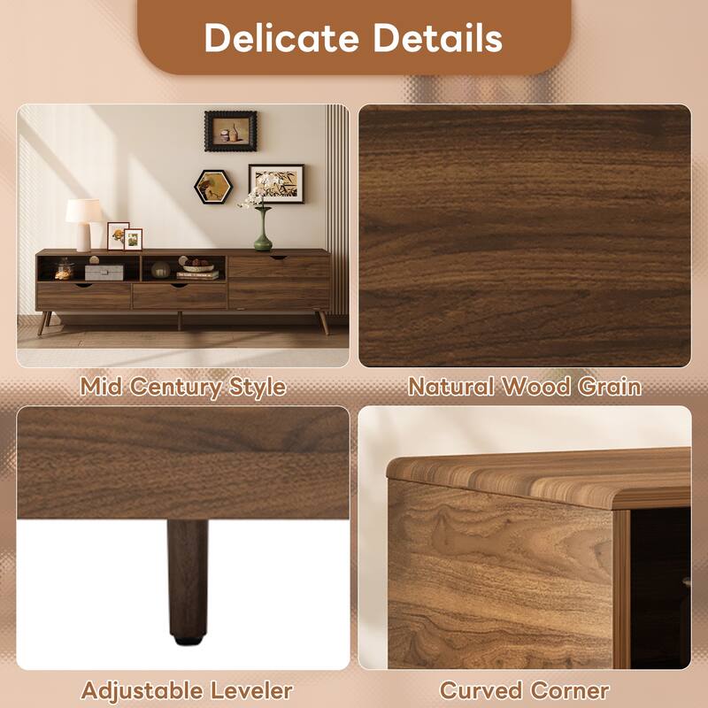 Walnut Media Cabinet TV Stand with 2 Drawers, Mid Century Modern Entertainment Center TV Console Table for TVs up to 80"