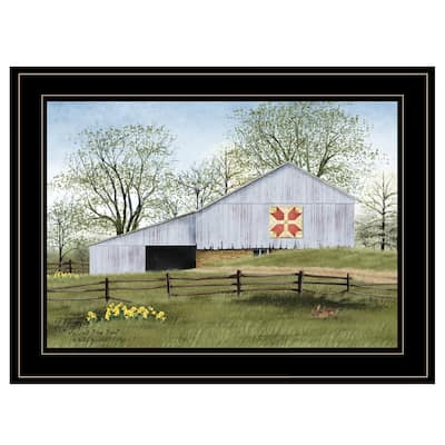 TrendyDecor4U Contemporary "Tulip Quilt Block Barn" Framed Print Wall Art by Billy Jacobs