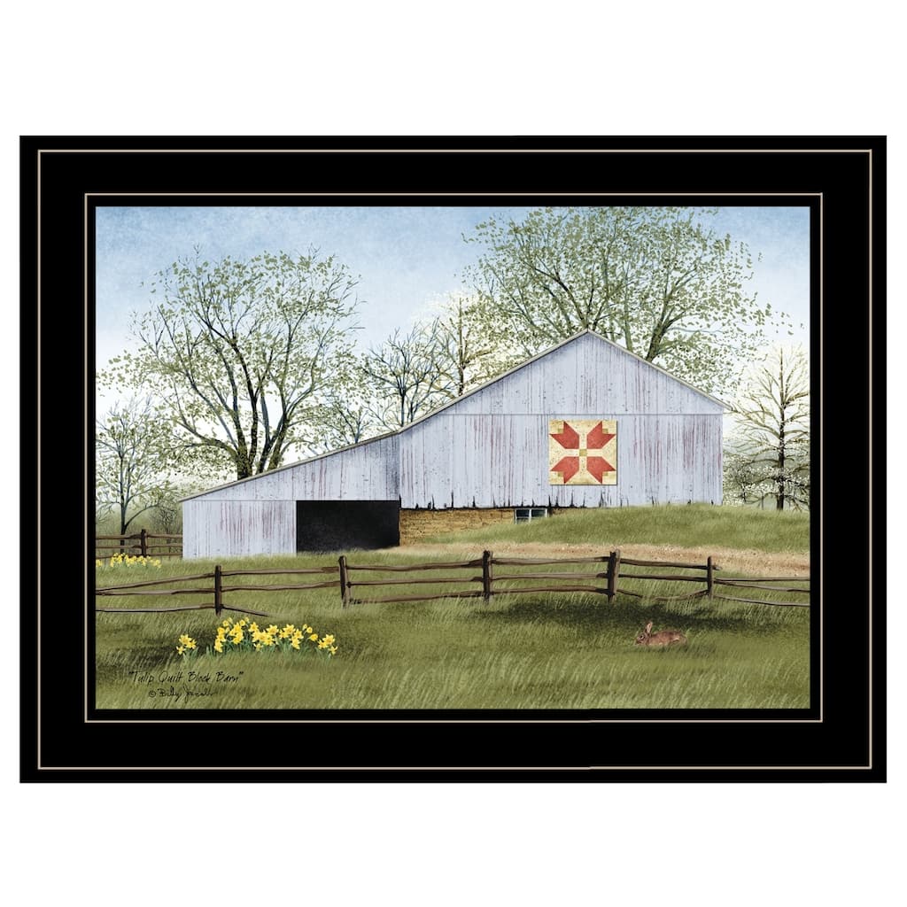 TrendyDecor4U Contemporary "Tulip Quilt Block Barn" Framed Print Wall Art by Billy Jacobs