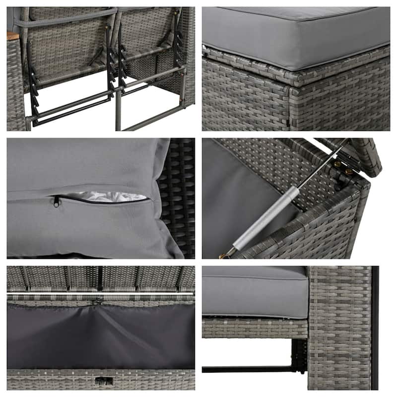 2 Piece Outdoor Rattan Daybed with 5 Positions,Bench and Cushions