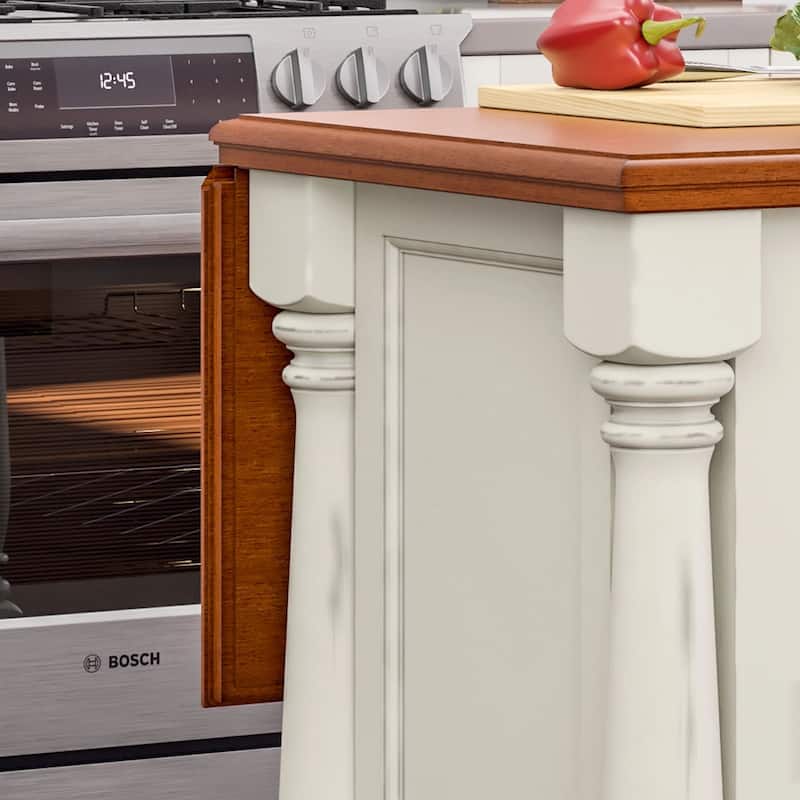 Homestyles Monarch 3-Piece Off-White Wood Kitchen Island Set with Drop Leaf Wood Top - 48' x 25' x 36'