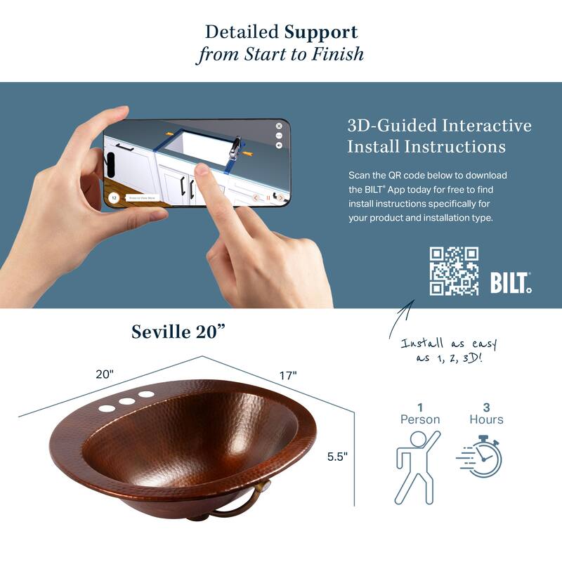 Seville 20" Drop-In Bathroom Sink in Aged Copper